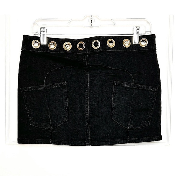 BALMAIN VINTAGE Y2K Low Rise Grommet Cutout Waist Black Denim Jean Mini Skirt 10 - Picture 2 of 7